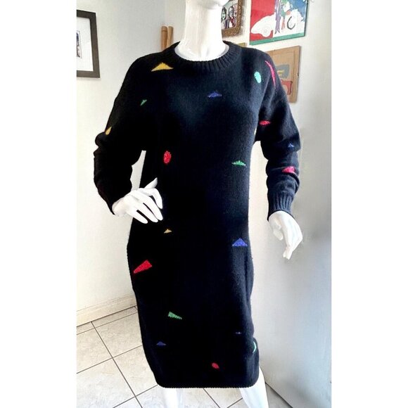 Mirrors of Krizia Womens Wool Angora Sequin Sweater Dress Black Multi Size S - Picture 1 of 12
